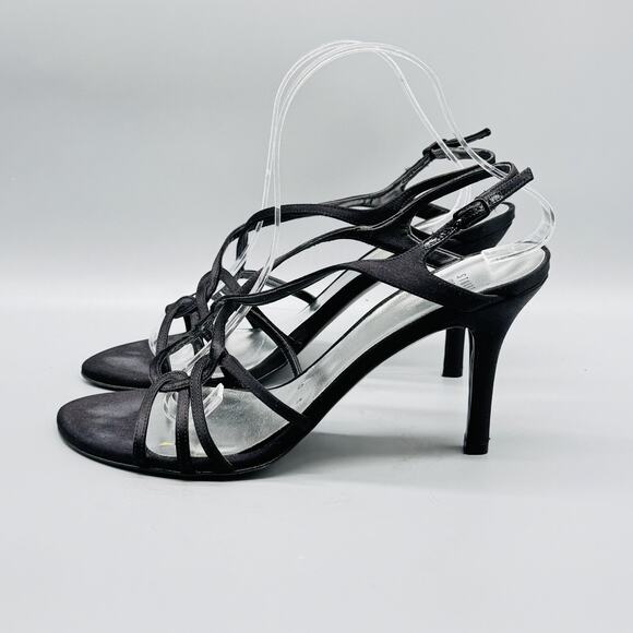 Stuart Weitzman Sandals Womens 10 Black Leather Sole Strappy Heel Dress Formal - Picture 5 of 12